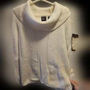 Long sleeve off white cowlneck cable knit sweater